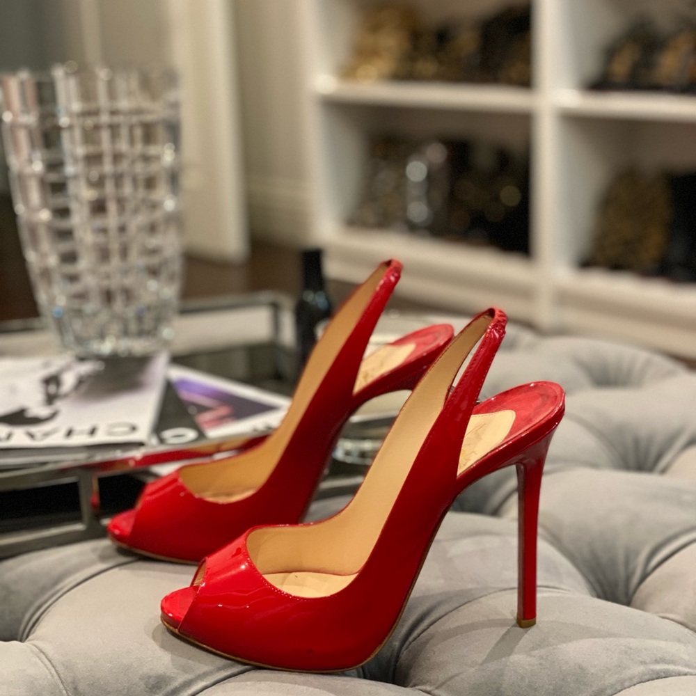 Christian Louboutin Patent Leather Sling Back Peep toe-100% AUTHENTIC size 40